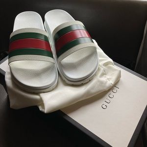 white gucci slides